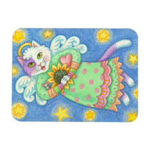 WHIMSICAL GUARDIAN ANGEL CAT MAGNET Rectangle