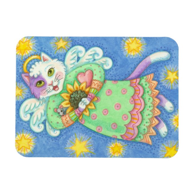 WHIMSICAL GUARDIAN ANGEL CAT MAGNET Rectangle (Horizontal)
