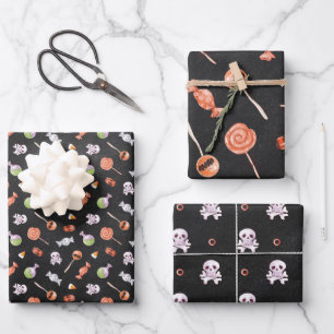 Whimsical Halloween Candy and Skulls Wrapping Paper Sheet