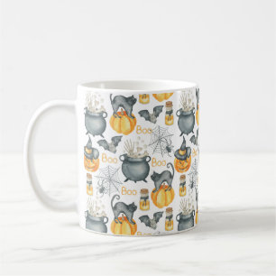 Whimsical Halloween Cauldron and Cats Pattern Coffee Mug
