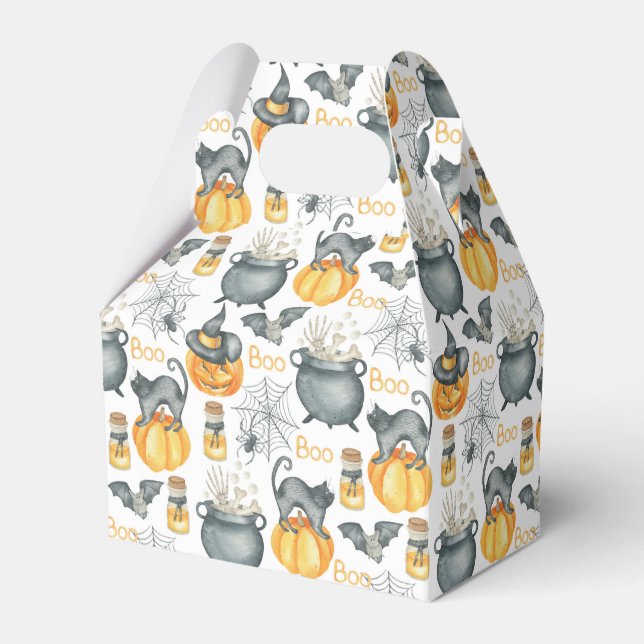 Whimsical Halloween Cauldron and Cats Pattern Favour Box (Front Side)