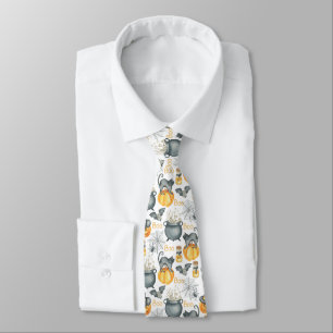 Whimsical Halloween Cauldron and Cats Pattern Tie