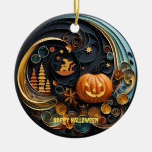 Whimsical Halloween Ceramic Ornament, Paper Quill Ceramic Tree Decoration