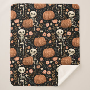 Whimsical Halloween Cute Skeleton & Pumpkin   Sherpa Blanket