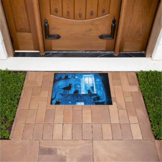 Whimsical Halloween Gothic Spooky Black Cats Doormat