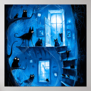 Whimsical Halloween Gothic Spooky Black Cats Poster