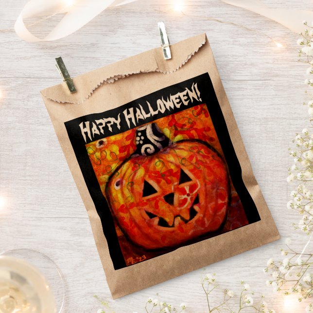 Whimsical Halloween Jack-O-Lantern Abstract Orange Favour Bags (Clipped)