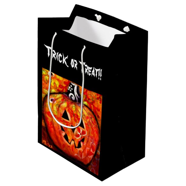 Whimsical Halloween Jack-O-Lantern Abstract Orange Medium Gift Bag (Front Angled)