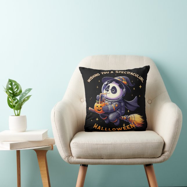 Whimsical Halloween Night: Panda Astronaut Glides  Cushion (Chair)
