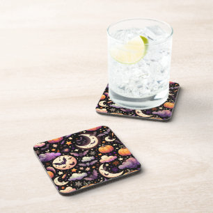 Whimsical Halloween Night Sky Pattern Coaster