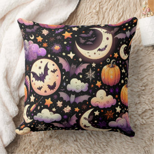 Whimsical Halloween Night Sky Pattern Cushion
