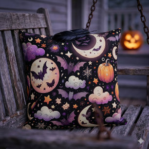 Whimsical Halloween Night Sky Pattern Cushion