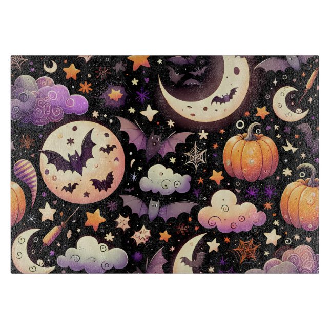 Whimsical Halloween Night Sky Pattern Cutting Board (Front)