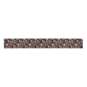 Whimsical Halloween Night Sky Pattern Grosgrain Ribbon