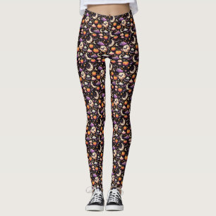 Whimsical Halloween Night Sky Pattern Leggings