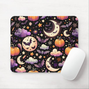 Whimsical Halloween Night Sky Pattern Mouse Pad
