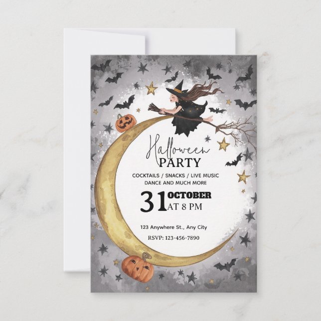Whimsical Halloween Party Invitation – Editable   (Front)