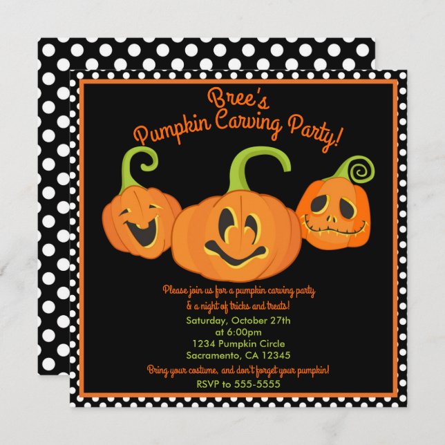 Whimsical Halloween Pumpkin Carving Costume Party Invitation (Front/Back)