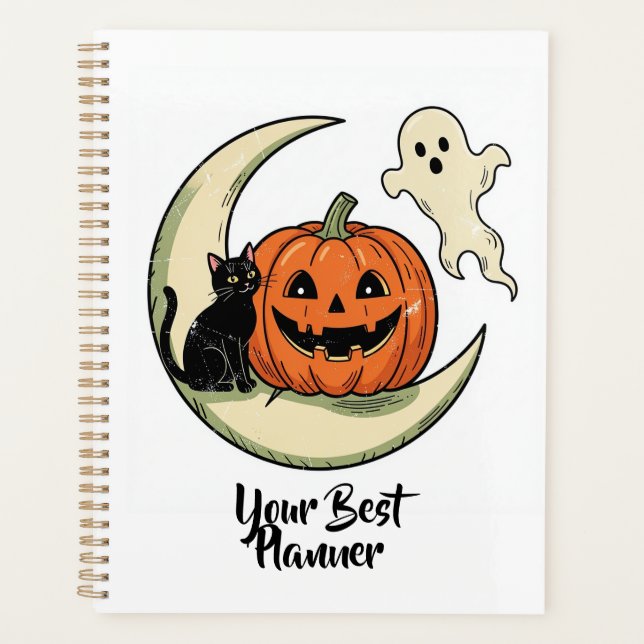 Whimsical Halloween Pumpkin & Moon Planner (Front)