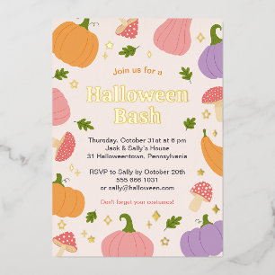 Whimsical Halloween Pumpkins and Mushrooms
