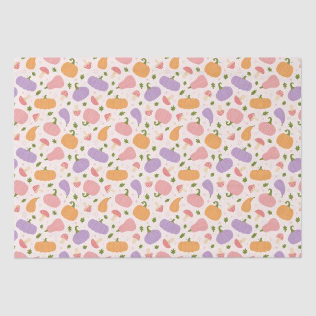 Whimsical Halloween Pumpkins and Mushrooms Pattern Tissue Paper (Front)