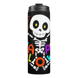 Whimsical Halloween Skeleton and Bats Design Thermal Tumbler