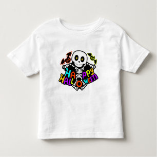 Whimsical Halloween Skeleton and Bats Design Toddler T-Shirt