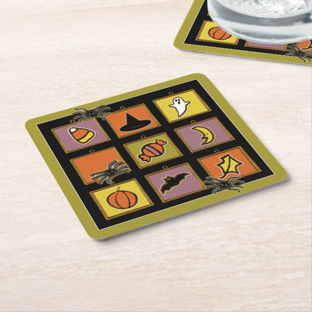 Whimsical Halloween Square Paper Coaster (Angled)