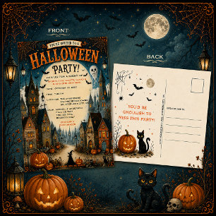 Whimsical Halloween Village Party Invitation Postcard