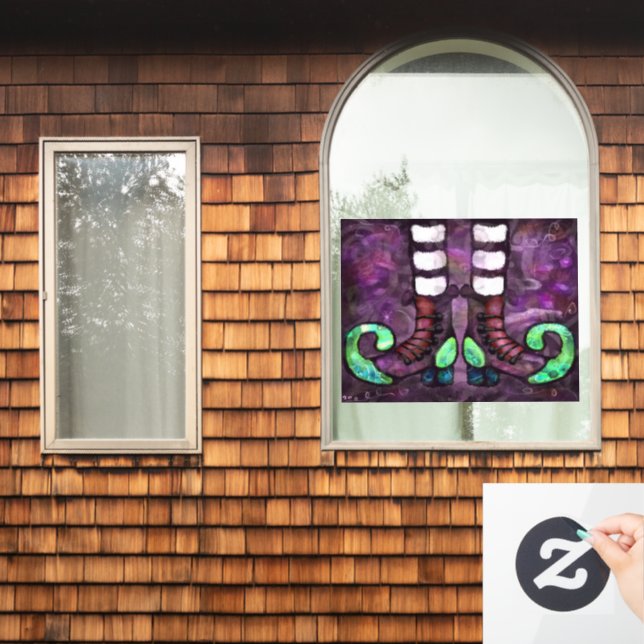 Whimsical Halloween Witch Boots Purple Green Black (Home Window)