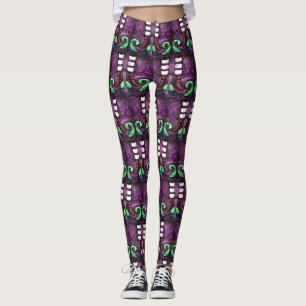 Whimsical Halloween Witch Boots Purple Green Leggings