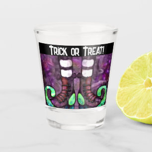 Whimsical Halloween Witch Boots Purple Green Shot Glass