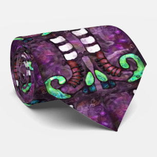 Whimsical Halloween Witch Boots Purple Green Tie