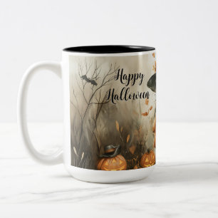 Whimsical Halloween Witch & Pumpkin Personalised Two-Tone Coffee Mug