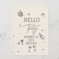 whimsical hand drawn 30th birthday drinks party