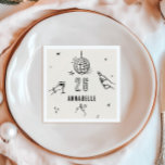 whimsical hand drawn 30th birthday drinks party napkin<br><div class="desc">Cream and black whimsical hand drawn 30th birthday drinks cocktail disco ball bow coquette party favour decor napkin design.</div>