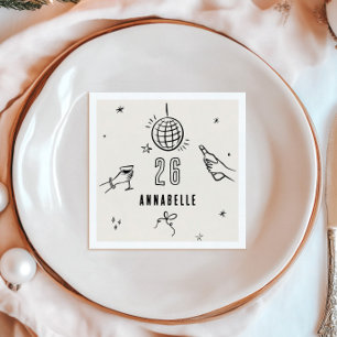 whimsical hand drawn 30th birthday drinks party napkin