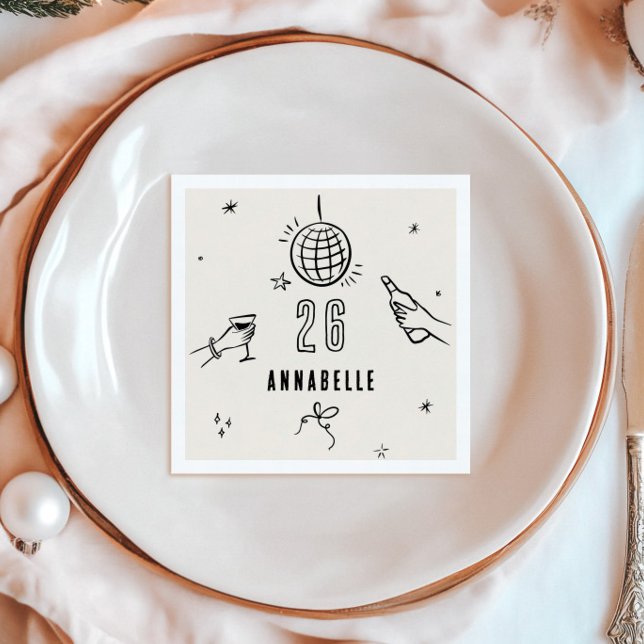 whimsical hand drawn 30th birthday drinks party napkin (Creator Uploaded)
