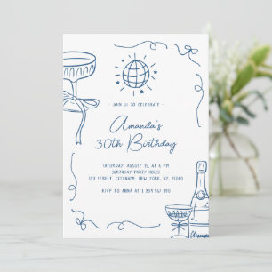 Whimsical Hand Drawn 30th Birthday Party Invitation