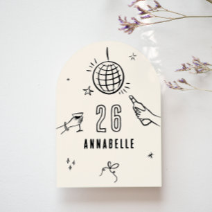 whimsical hand drawn arch birthday drinks party invitation