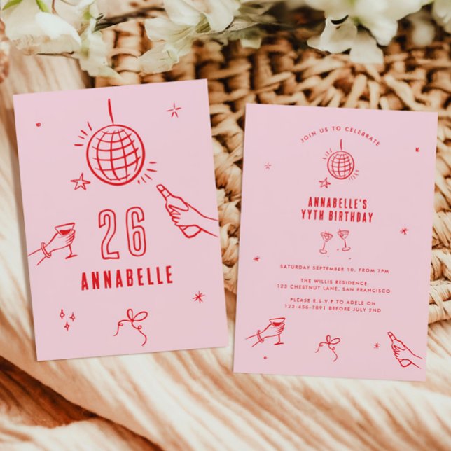 whimsical hand drawn arch birthday drinks party invitation (Creator Uploaded)