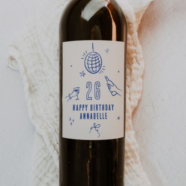 whimsical hand drawn arch birthday drinks party wine label (Creator Uploaded)
