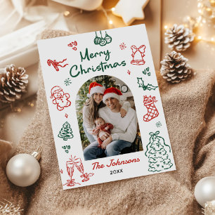 Whimsical Hand Drawn Arch Photo Christmas Holiday Card