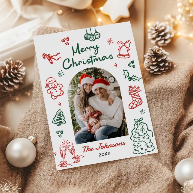 Whimsical Hand Drawn Arch Photo Christmas Holiday Card (Creator Uploaded)