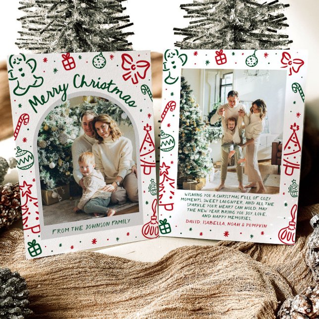 Whimsical Hand Drawn Arch Photo Merry Christmas Holiday Card (Whimsical Hand Drawn Arch Photo Merry Christmas Holiday Card)