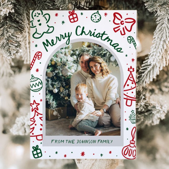 Whimsical Hand Drawn Arch Photo Merry Christmas Holiday Card (Whimsical Hand Drawn Arch Photo Merry Christmas Holiday Card)