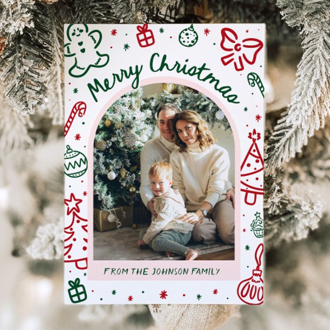 Whimsical Hand Drawn Arch Photo Merry Christmas Holiday Card (Whimsical Hand Drawn Arch Photo Merry Christmas Holiday Card)