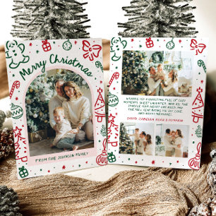 Whimsical Hand Drawn Arch Photo Merry Christmas Holiday Card