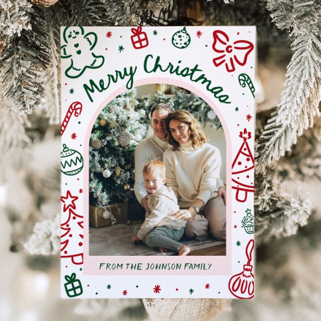 Whimsical Hand Drawn Arch Photo Merry Christmas Holiday Card (Whimsical Hand Drawn Arch Photo Merry Christmas Holiday Card)