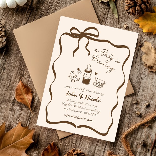 Whimsical Hand Drawn Baby is Brewing Baby Shower Invitation (Creator Uploaded)